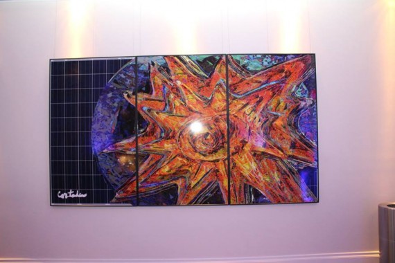 Cortada's "SOLAR," digital art on three solar panels