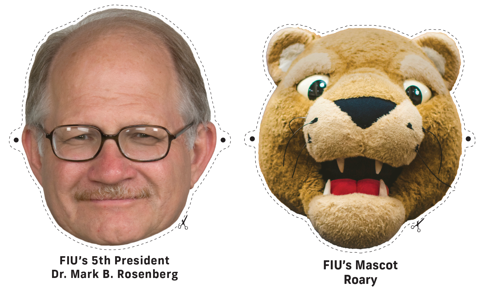 FIU President Mark B. Rosenberg and Roary Printable Masks