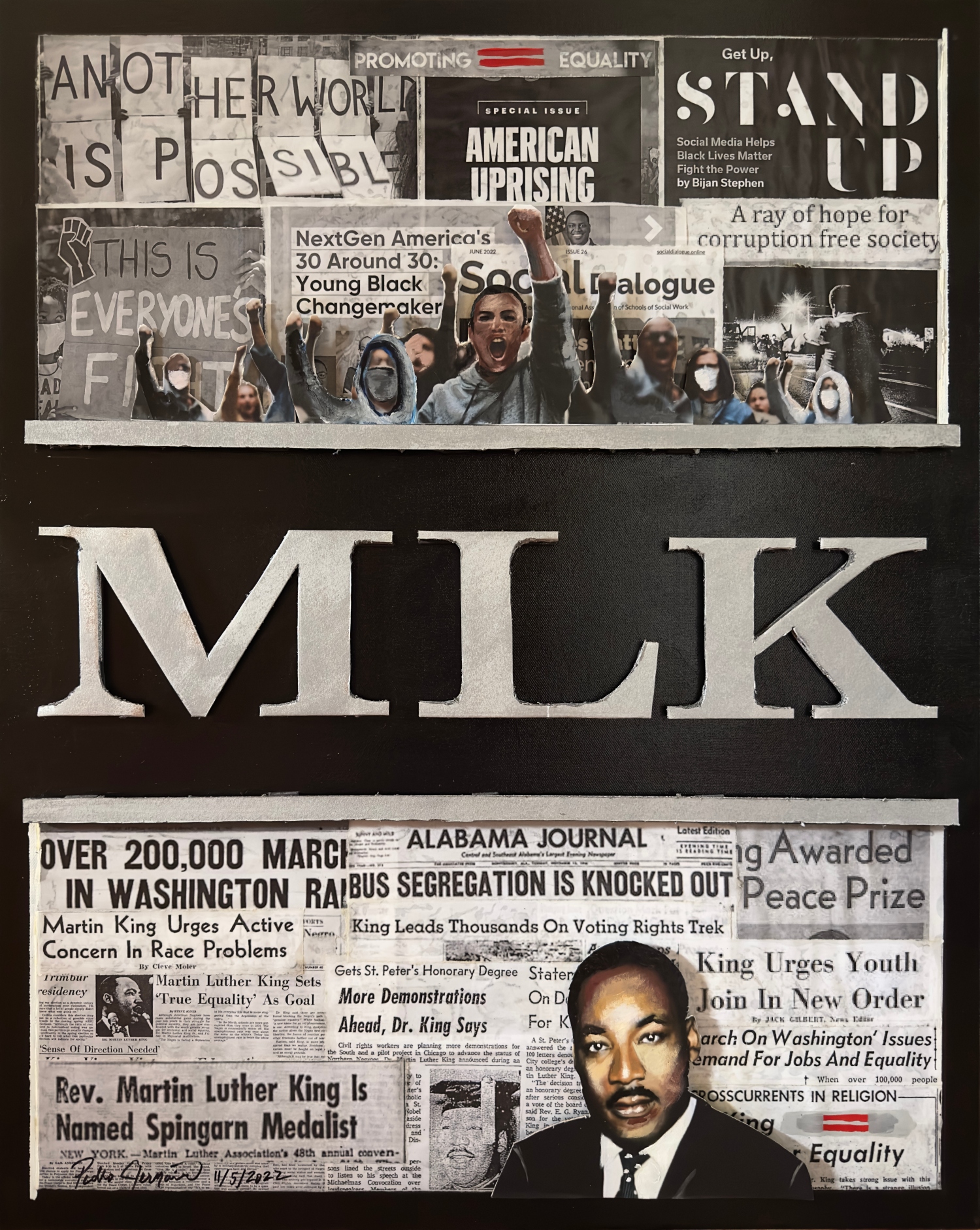 Painting of MLK and news articles