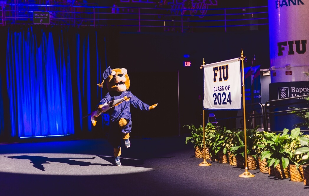 Roary skipping across stage