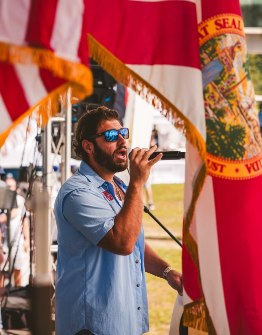 Singer Orlando Mendez known as the "Cuban Cowboy" performing the national anthem