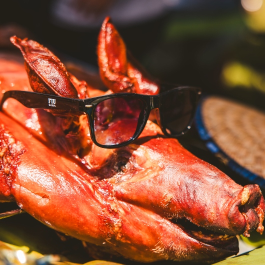 Roasted pig with FIU sunglasses