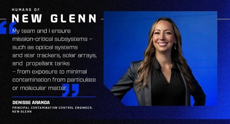 Denisse Aranda graphic with a quote from her about working on the New Glenn rocket