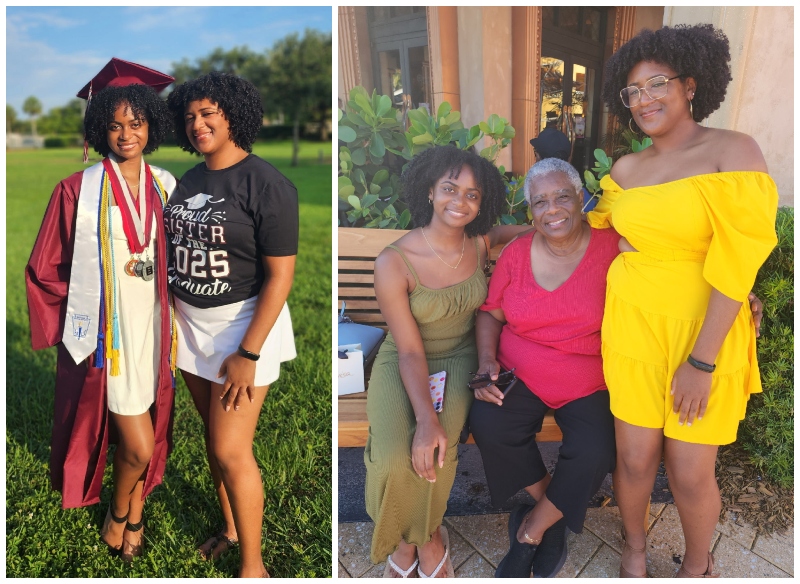 Kiahna Roberts with her sister and grandma, fellow Panther alumnae