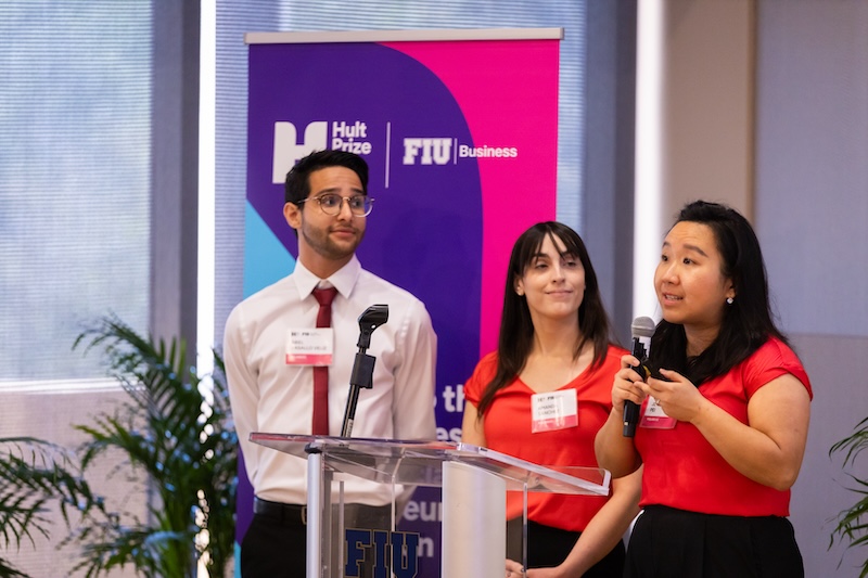 Abiel Vasallo Veliz, Amanda Sanchez and Jenny Pei compete on campus