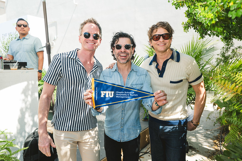 FIU Professor, Gabriel Urrutia (center), with actors David Burtka (left) and Neil Patrick Harris (right).