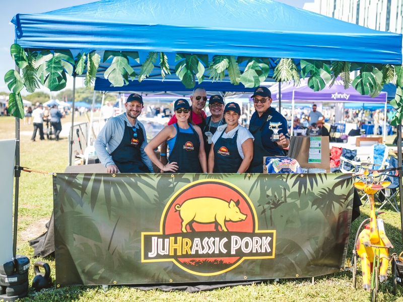 HR team at their pig roast tent