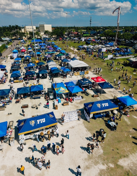 Aerial view of pig roast tents