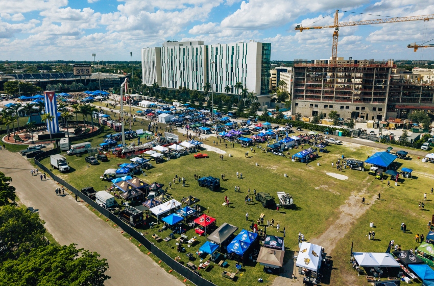 Aerial view of the pig roast tents