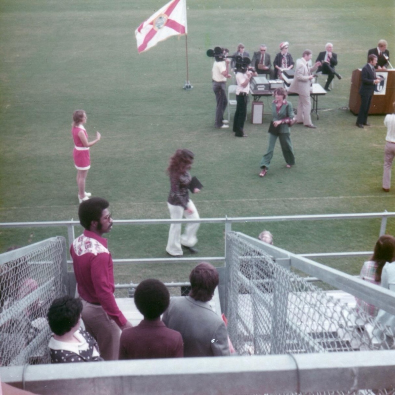 Connie Acosta at Tamiami Stadium for Winter Commencement on March 16, 1974.