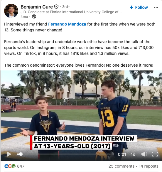 Benjamin Cure interviewing Fernando Mendoza