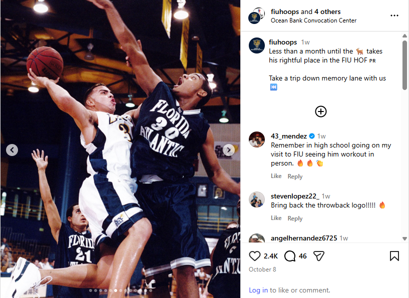 Instagram post by FIU Athletics celebrating Carlos Arroyo's journey at FIU