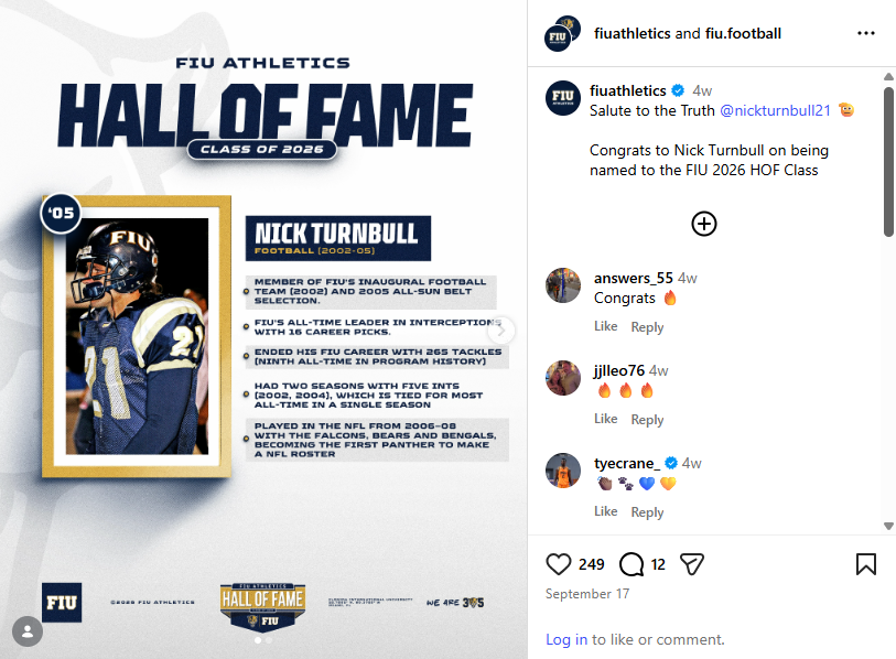 FIU Athletics celebrates Nick Turnbull on Instagram